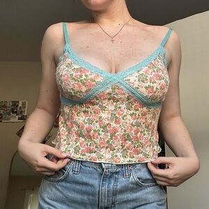 target floral tank top with blue detail